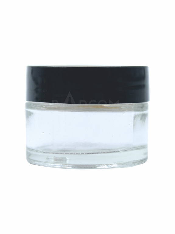 50Gm Glass Jar - Clear-With Plastic Black Cap With Inner Lid
